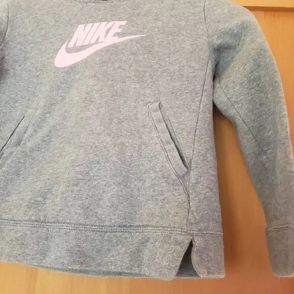 Nike Hoodie Girls Small Gray Pink Spellout Sweatshirt Sweater Hooded Pocket Yout - Picture 2 of 5